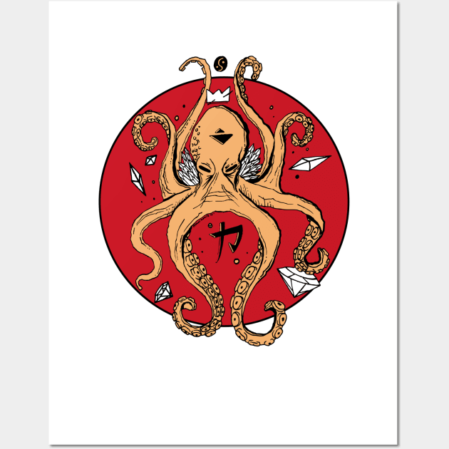 Red and Cream Crown Octopus Wall Art by kenallouis